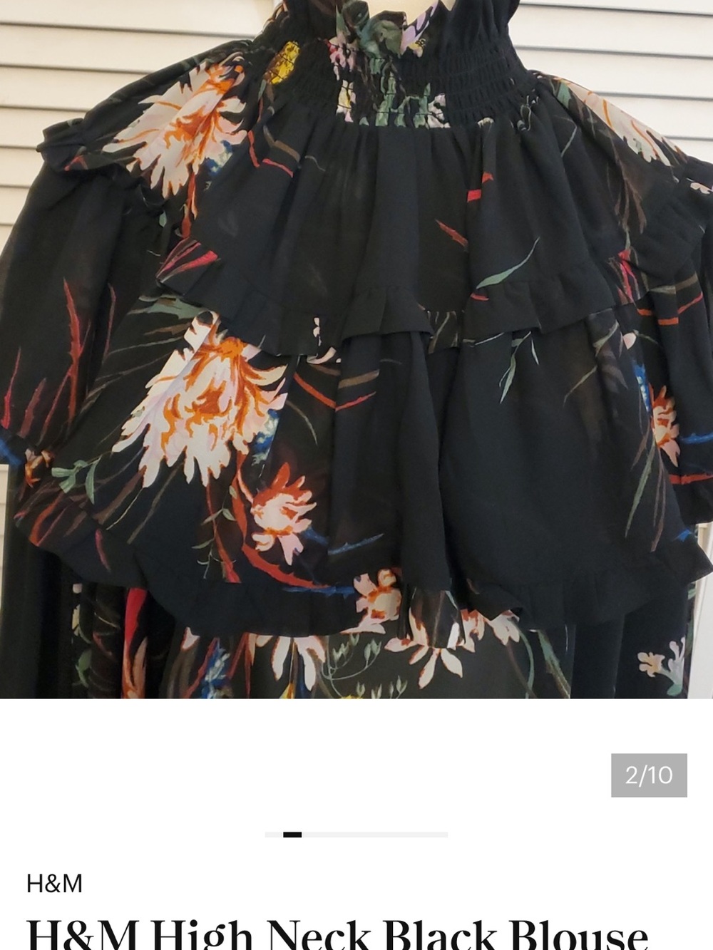 H&M Black Floral Ruffle High-Neck Blouse